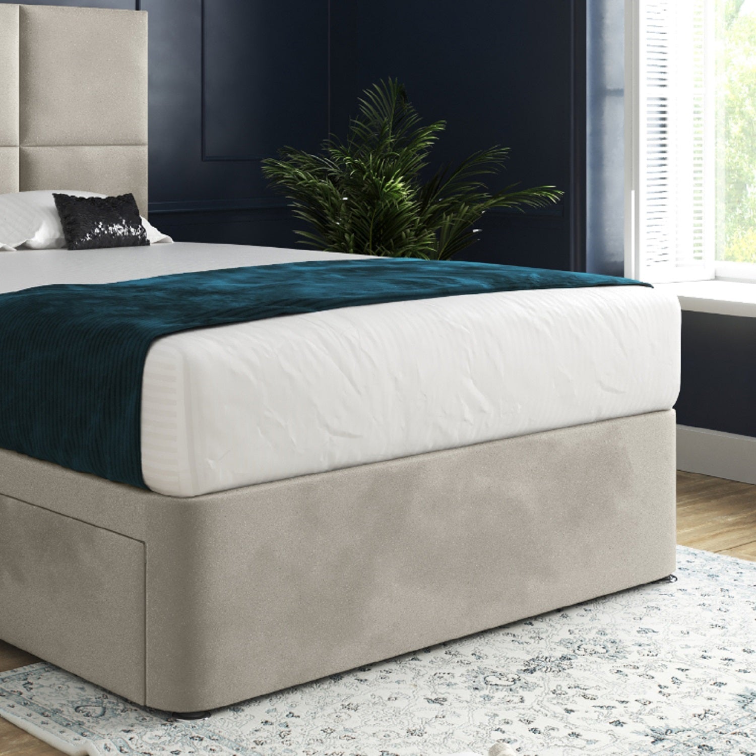 Dime Upholserted Floorstanding Headboard With Divan Designer Bed Frame