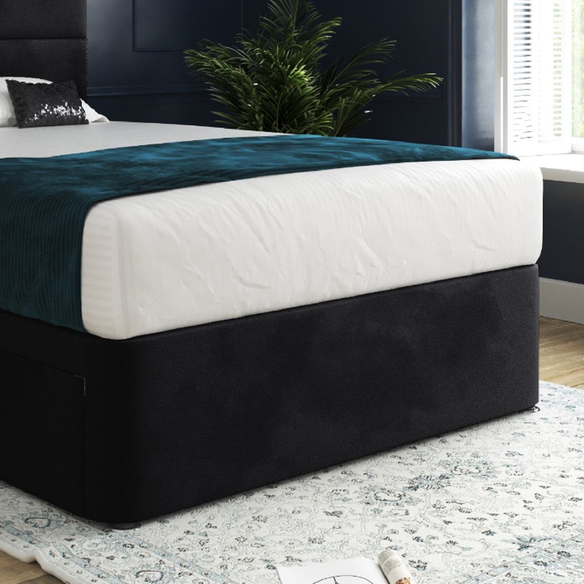 Dime Upholserted Floorstanding Headboard With Divan Designer Bed Frame