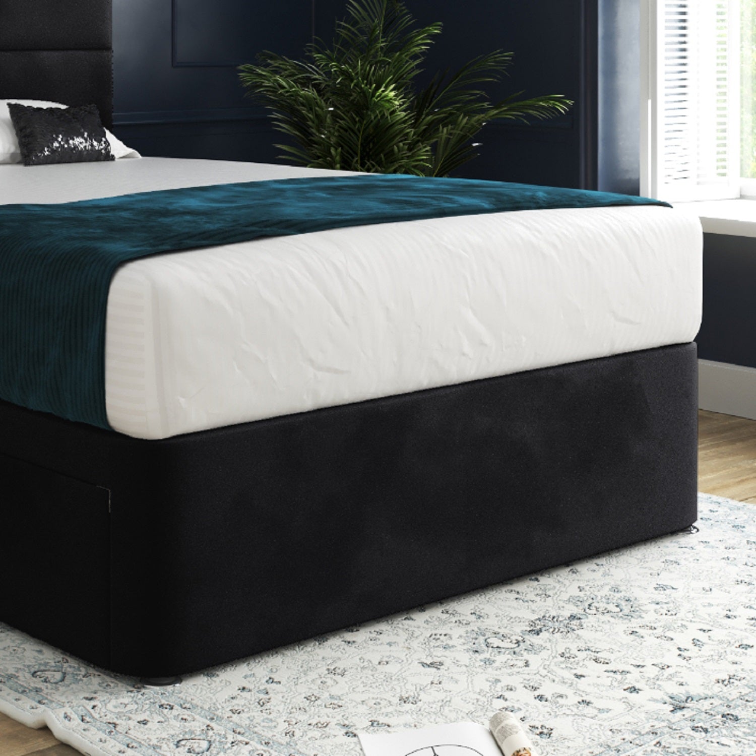 Dime Upholserted Floorstanding Headboard With Divan Designer Bed Frame