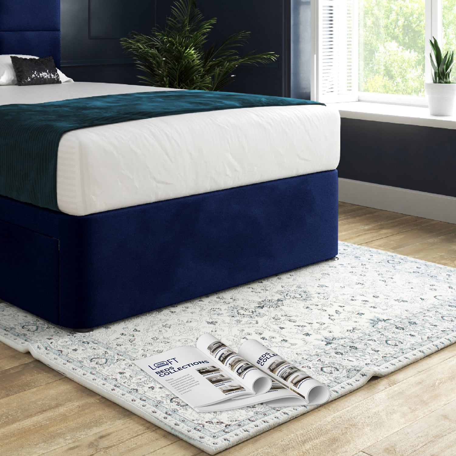 Dime Upholserted Floorstanding Headboard With Divan Designer Bed Frame