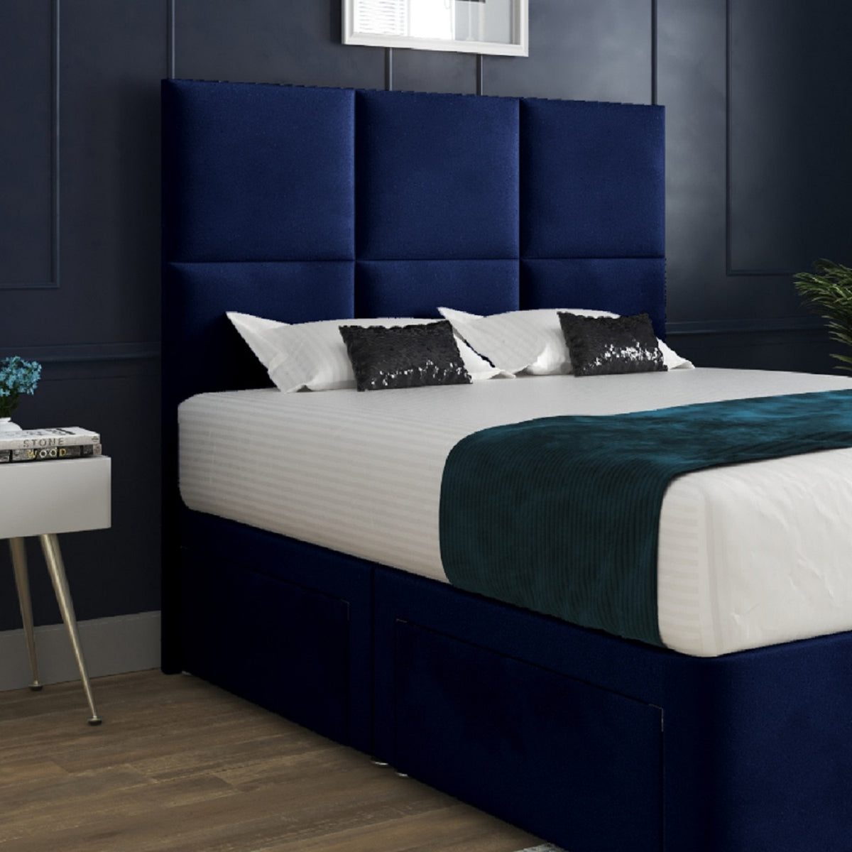Dime Upholserted Floorstanding Headboard With Divan Designer Bed Frame
