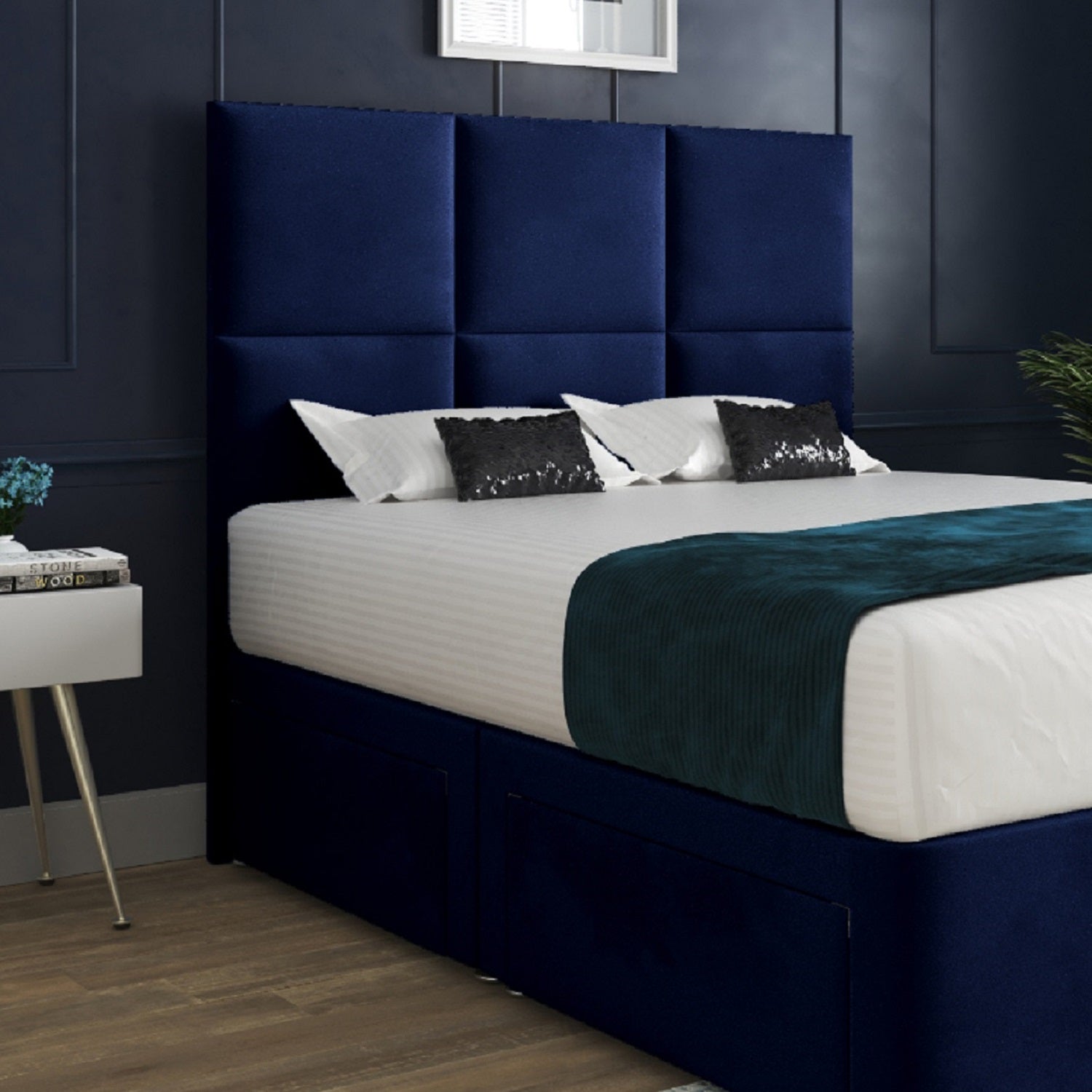 Dime Upholserted Floorstanding Headboard With Divan Designer Bed Frame