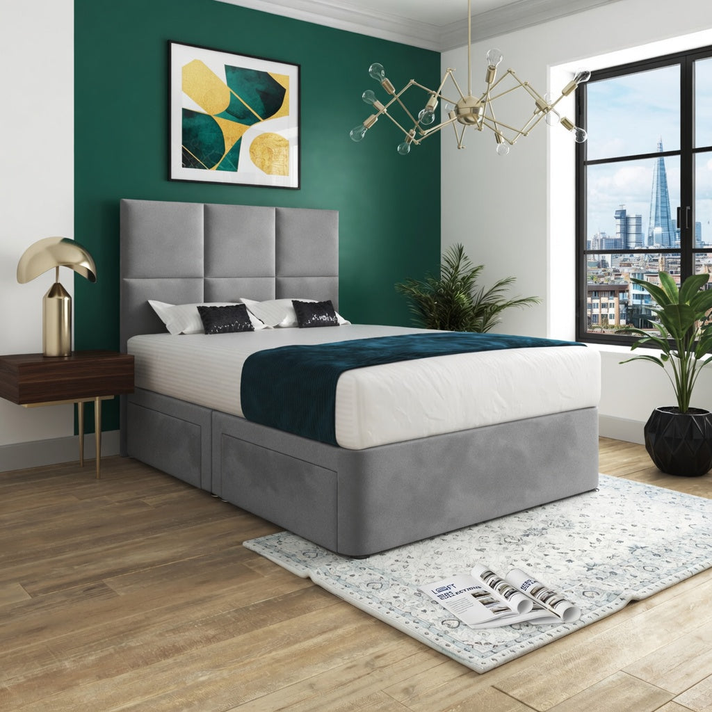 Dime Upholserted Floorstanding Headboard With Divan Designer Bed Frame