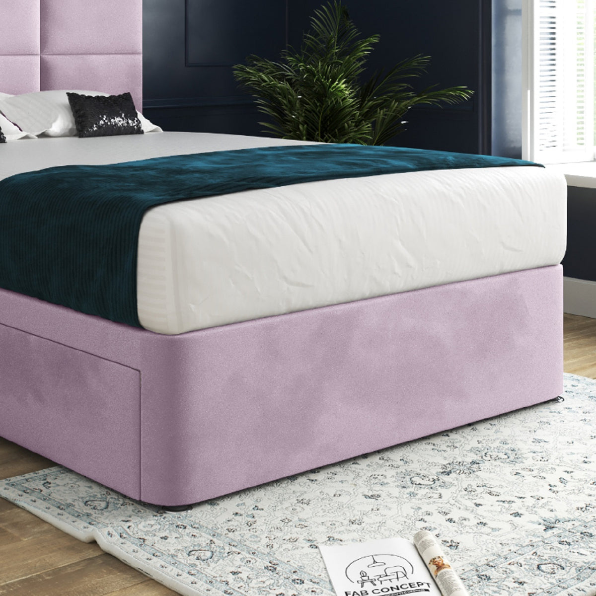 Dime Upholserted Floorstanding Headboard With Divan Designer Bed Frame