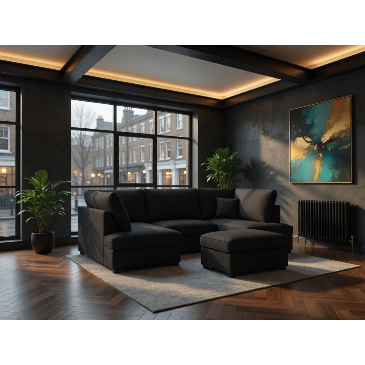 Carnaby Sofa Plush U Shape Corner in  Black
