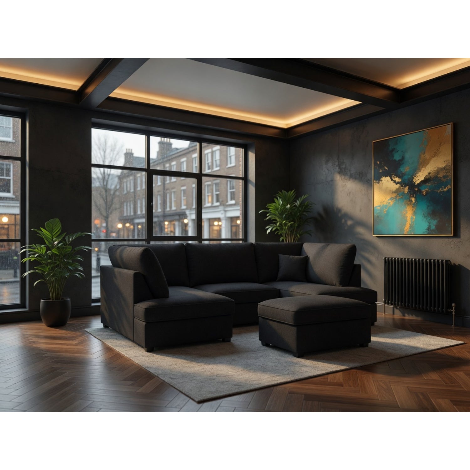 Carnaby Sofa Plush U Shape Corner in  Black