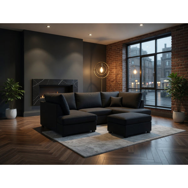 Carnaby Sofa Plush U Shape Corner in  Black