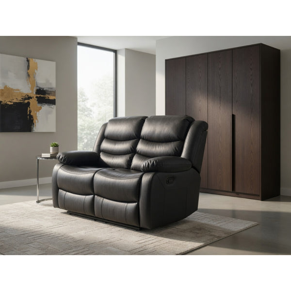 Conrad Manual Recliner Sofa  2 Seater In Black