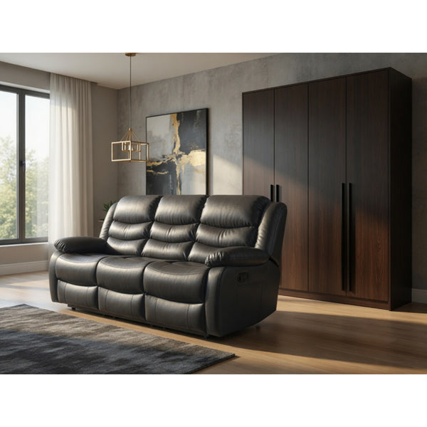 Conrad Manual Recliner Sofa 3 Seater In Black