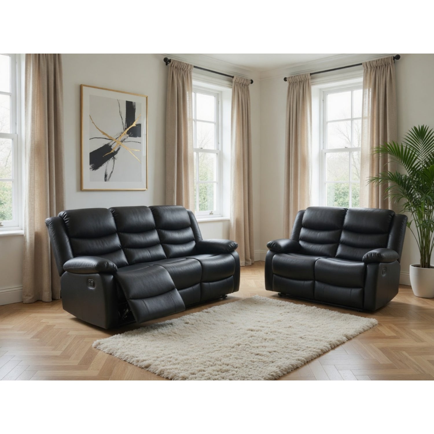 Conrad Manual Recliner Sofa 3+2 Set In Black