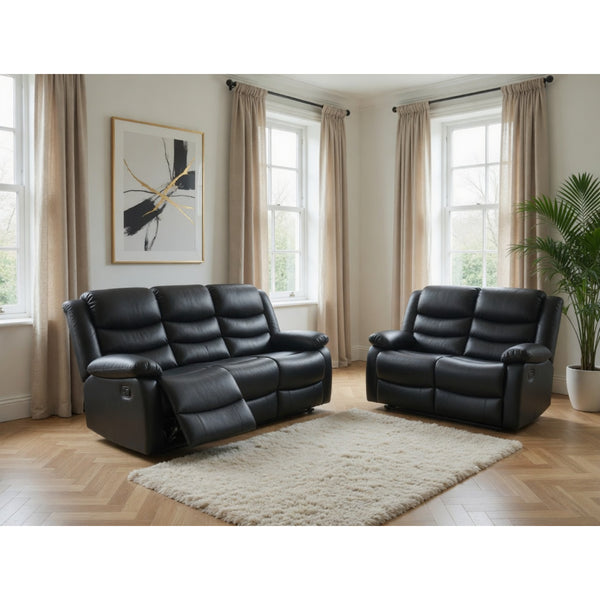 Conrad Manual Recliner Sofa 3+2 Set In Black