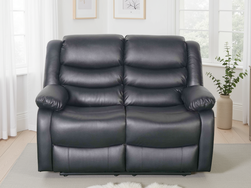 Conrad Manual Recliner Sofa  2 Seater In Black