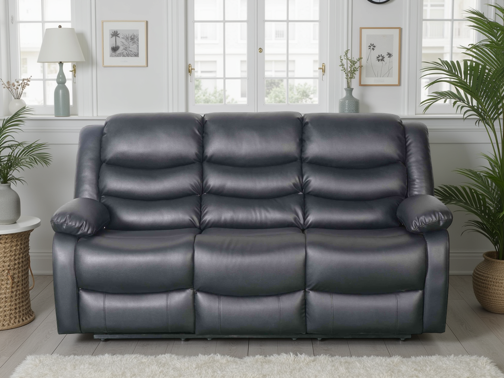 Conrad Manual Recliner Sofa 3 Seater In Black