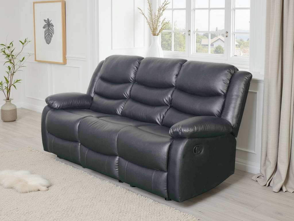 Conrad Manual Recliner Sofa 3 Seater In Black