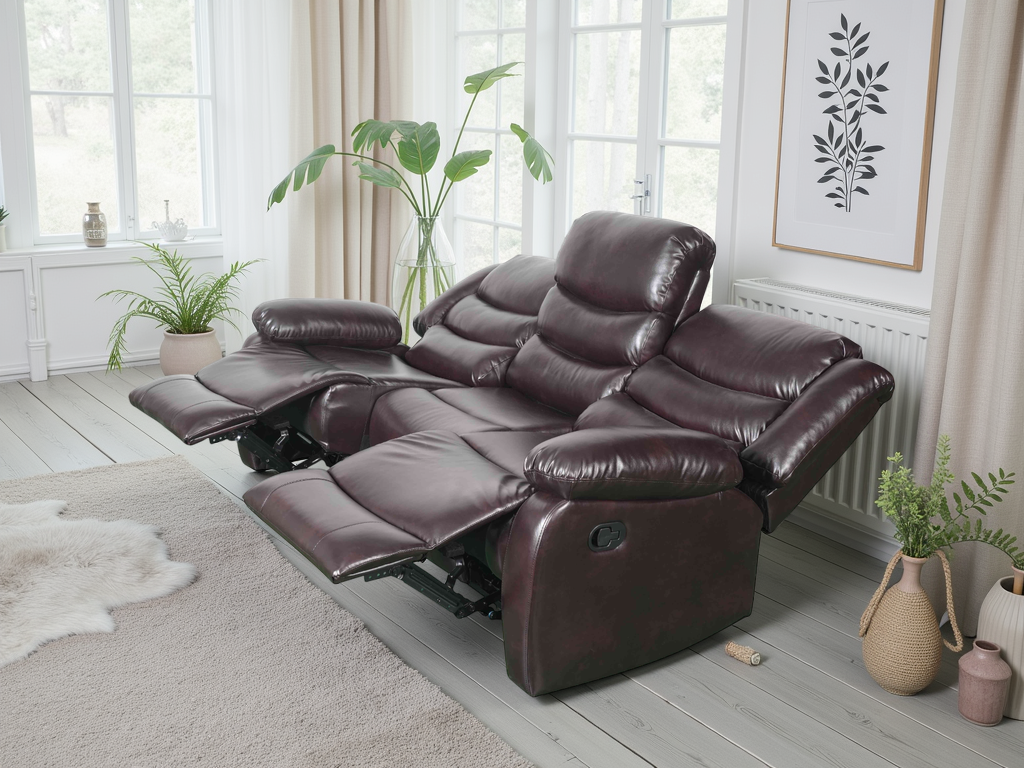 Conrad Manual Recliner Sofa  3 Seater In Brown