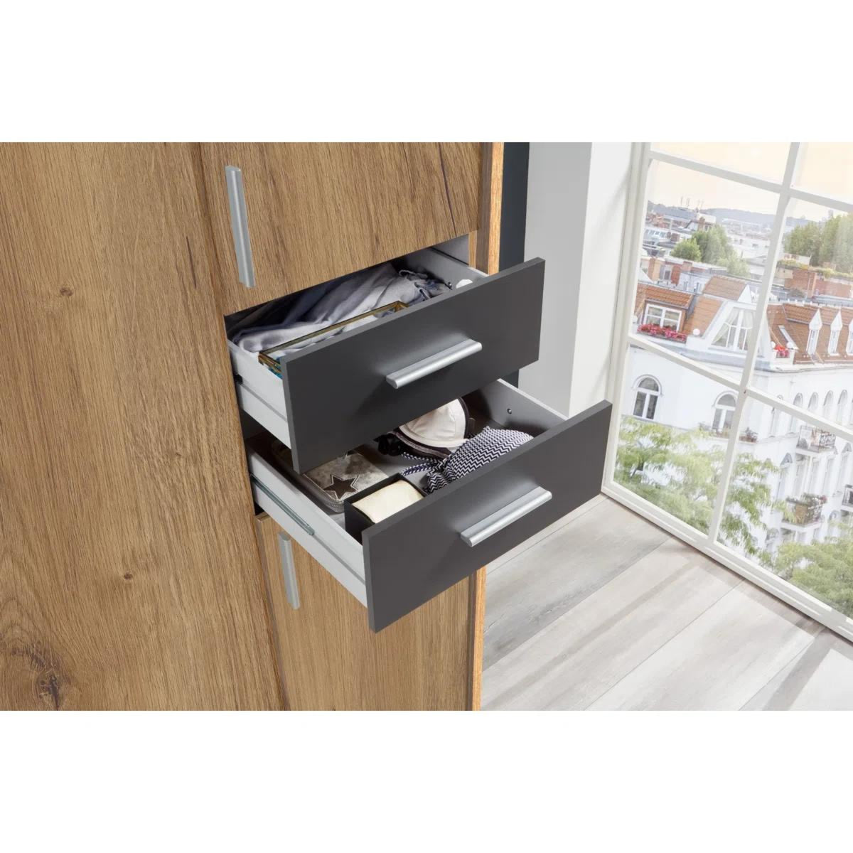 Richmond 9 Door Wardrobe with 3 Mirrors and 4 Drawers Oak and Graphite 313cm - image 6