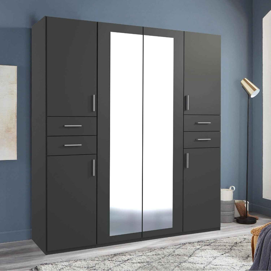 Richmond Graphite 4 Door Wardrobe with Mirrors and Drawers