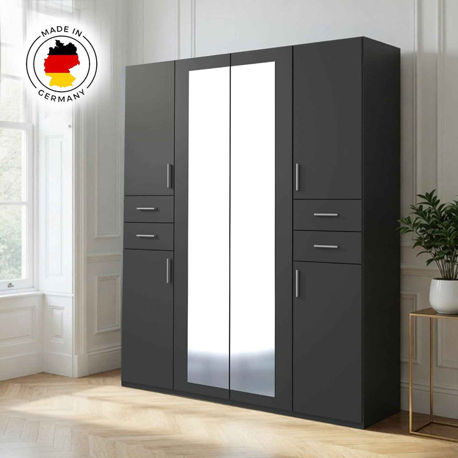 Richmond Graphite 4 Door Wardrobe with Mirrors and Drawers