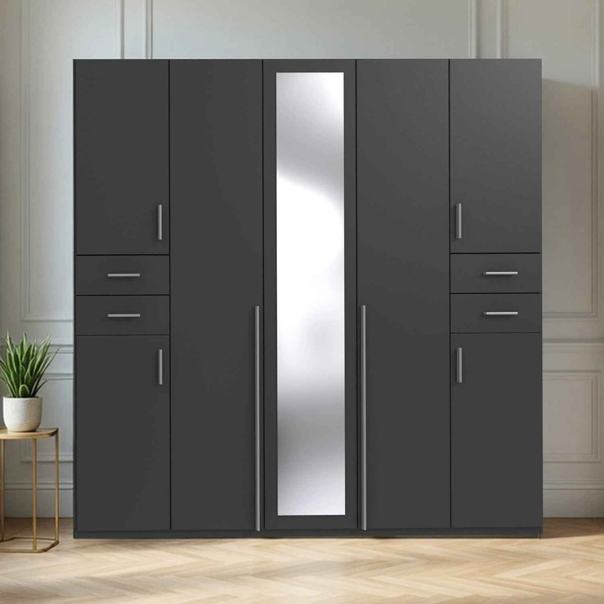 Richmond Graphite 5 Door Wardrobe with Mirror and Drawers