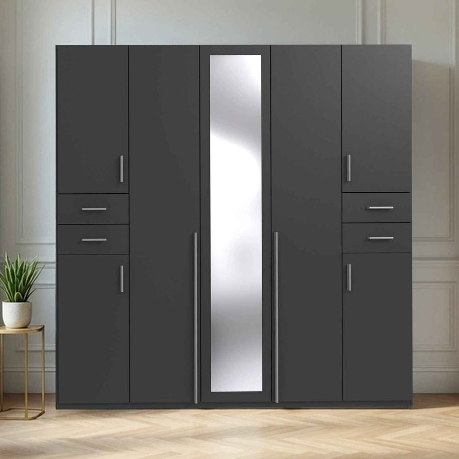 Richmond Graphite 5 Door Wardrobe with Mirror and Drawers