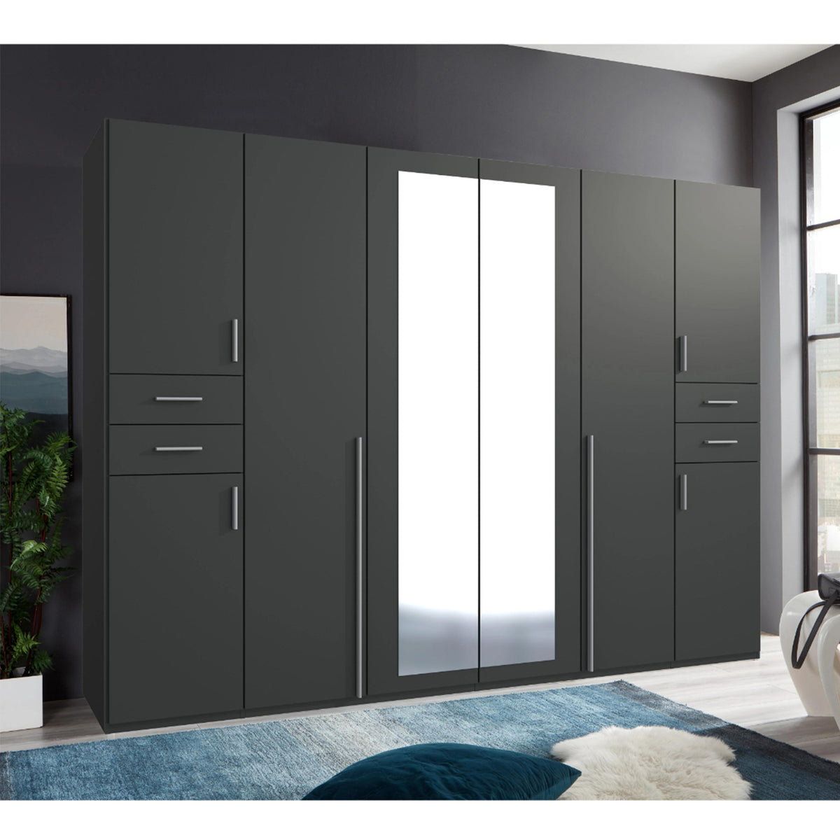 Richmond Graphite 6 Door Wardrobe with Mirrors and Drawers - image 6