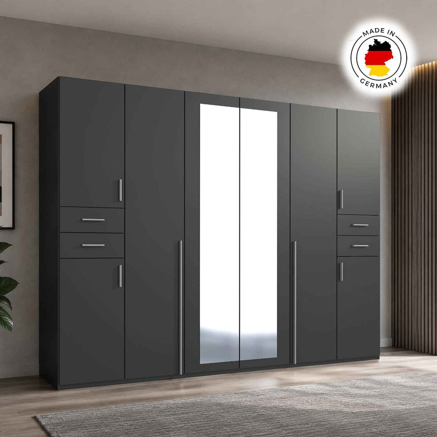 Richmond Graphite 6 Door Wardrobe with Mirrors and Drawers