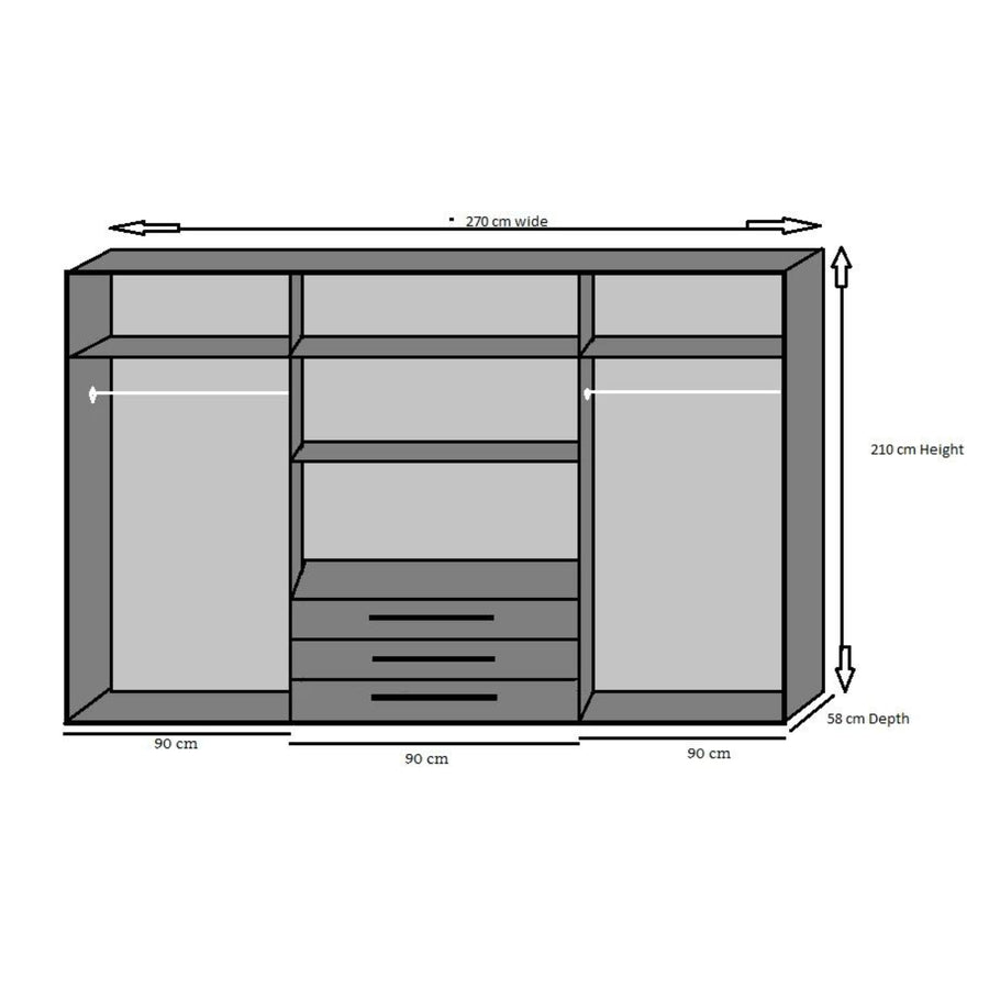 Bexley White 6 Door Mirrored Wardrobe with 3 Drawers - image 4