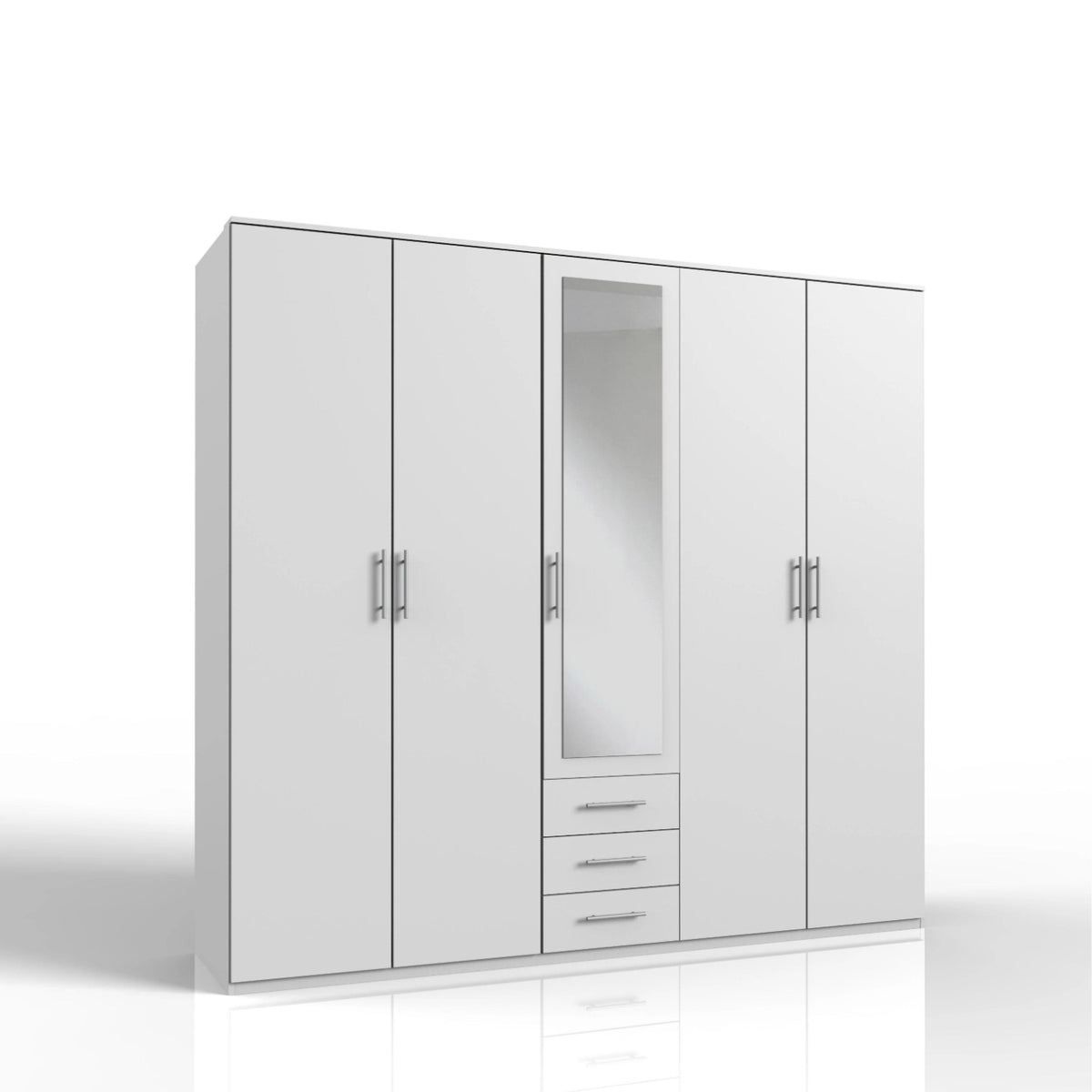 Bexley White 5 Door Mirrored Wardrobe with 3 Drawers - image 2