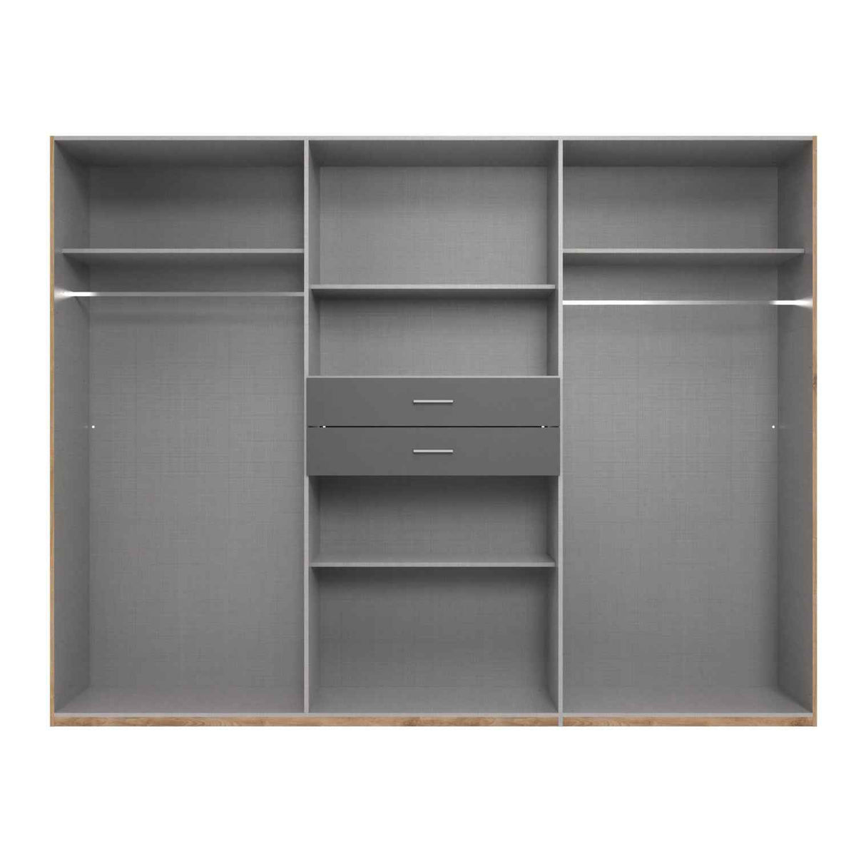 Canterbury Planked Oak and White 6 Door Wardrobe with Mirrors and Drawers