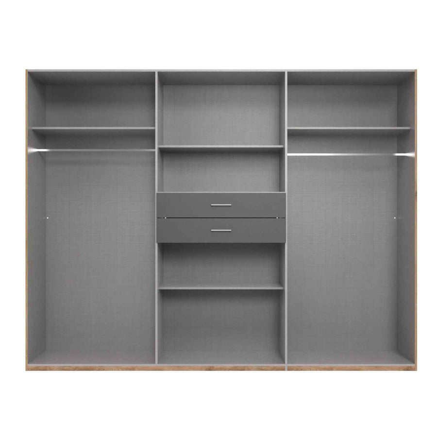 Canterbury Planked Oak and White 6 Door Wardrobe with Mirrors and Drawers