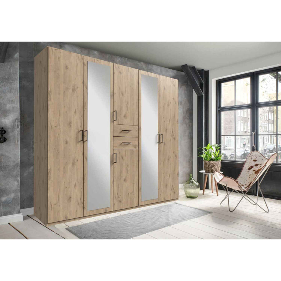 Alnwick 5 Door Wardrobe in Viking Oak with Mirrors and Drawers