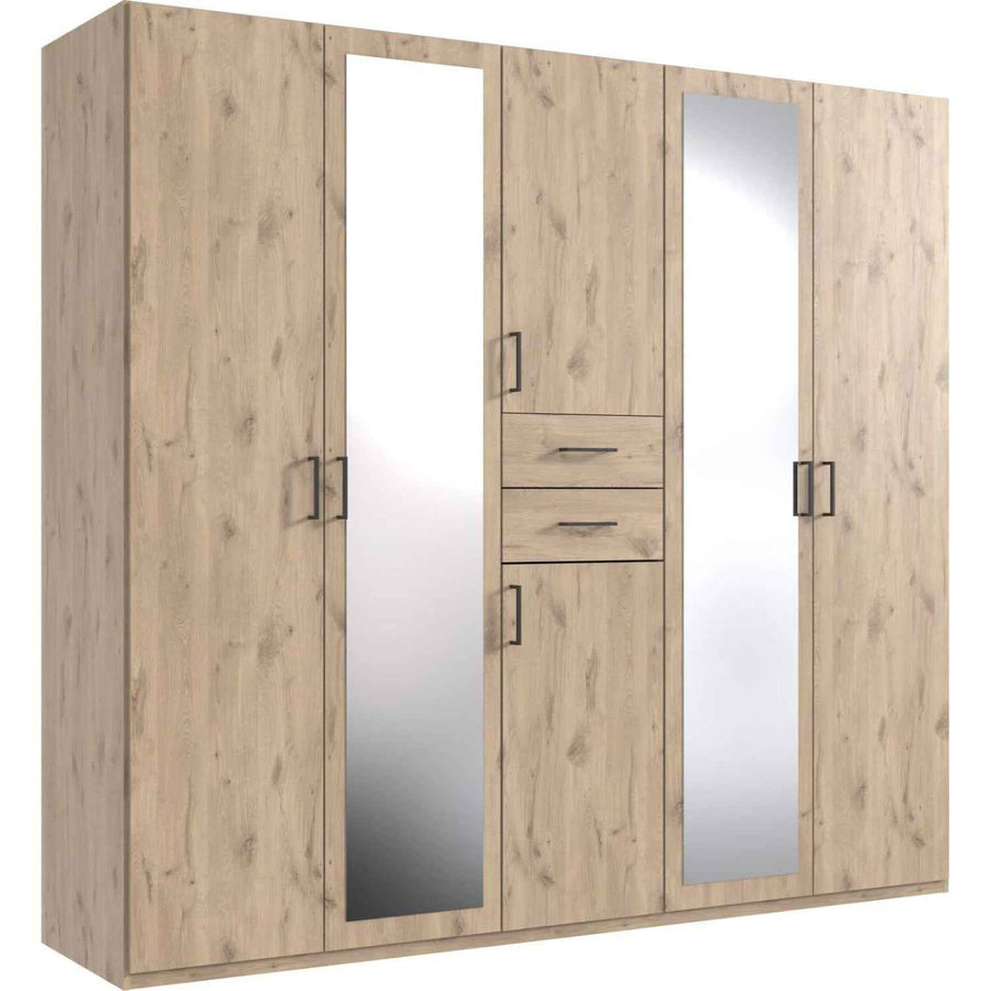 Alnwick 5 Door Wardrobe in Viking Oak with Mirrors and Drawers