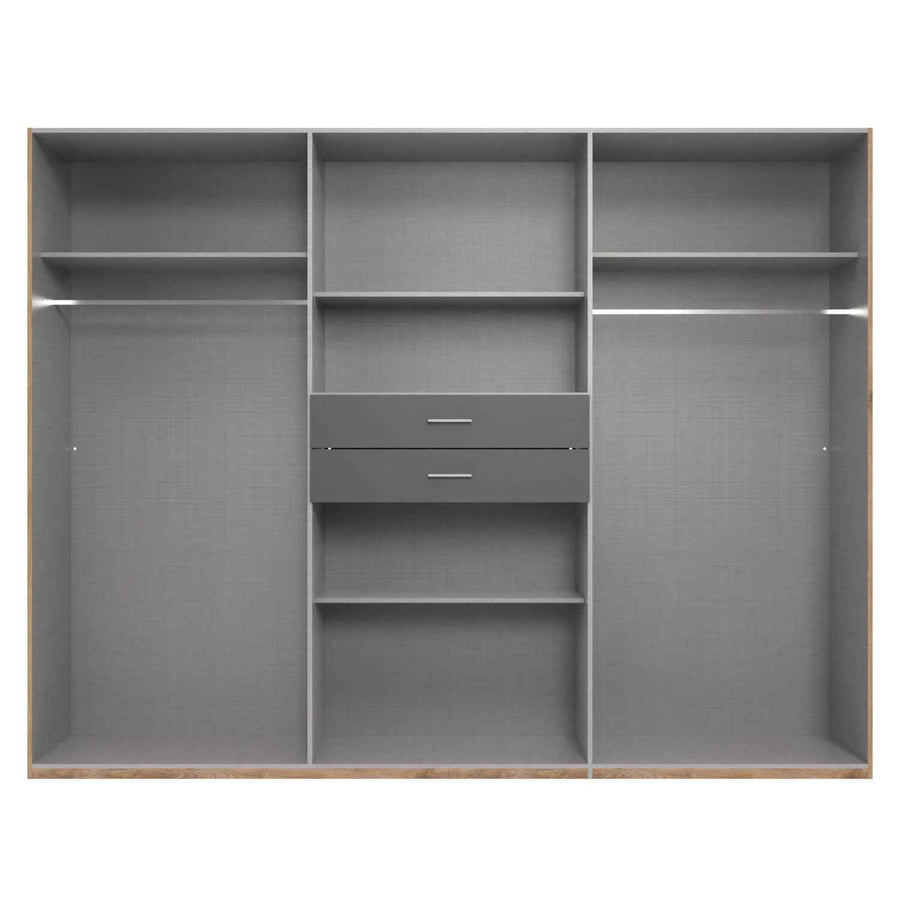 Alnwick 6 Door Wardrobe in Viking Oak with Mirrors and Drawers