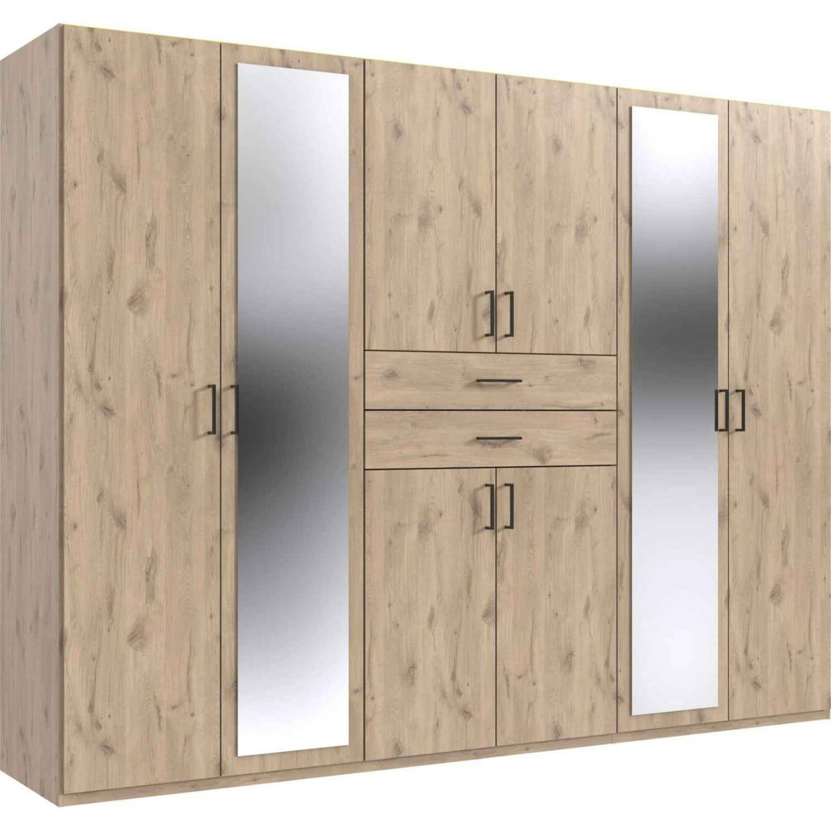 Alnwick 6 Door Wardrobe in Viking Oak with Mirrors and Drawers