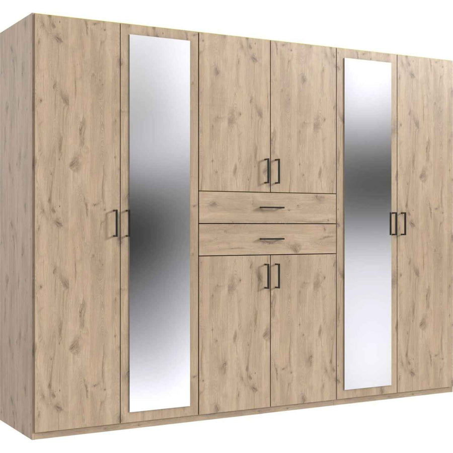 Alnwick 6 Door Wardrobe in Viking Oak with Mirrors and Drawers