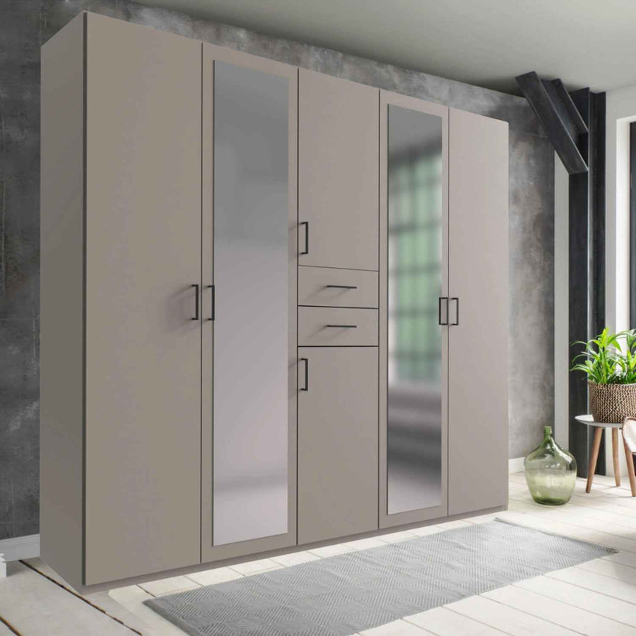 Alnwick 5 Door Wardrobe in Sahara Grey with Mirrors and Drawers