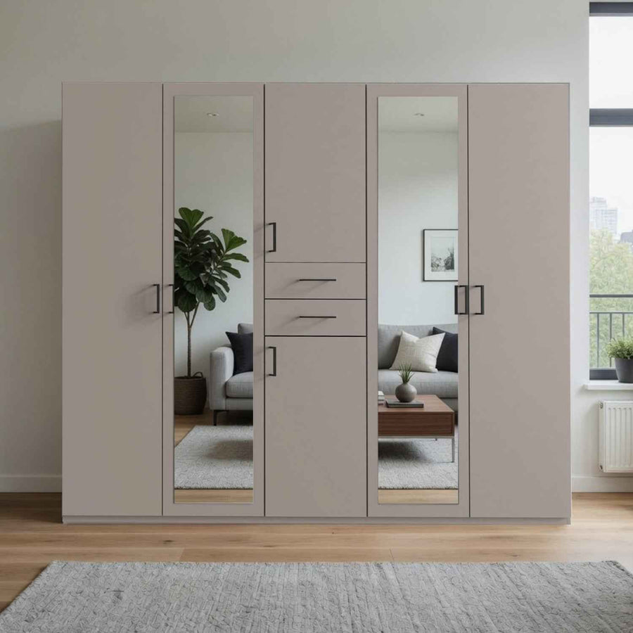 Alnwick 5 Door Wardrobe in Sahara Grey with Mirrors and Drawers