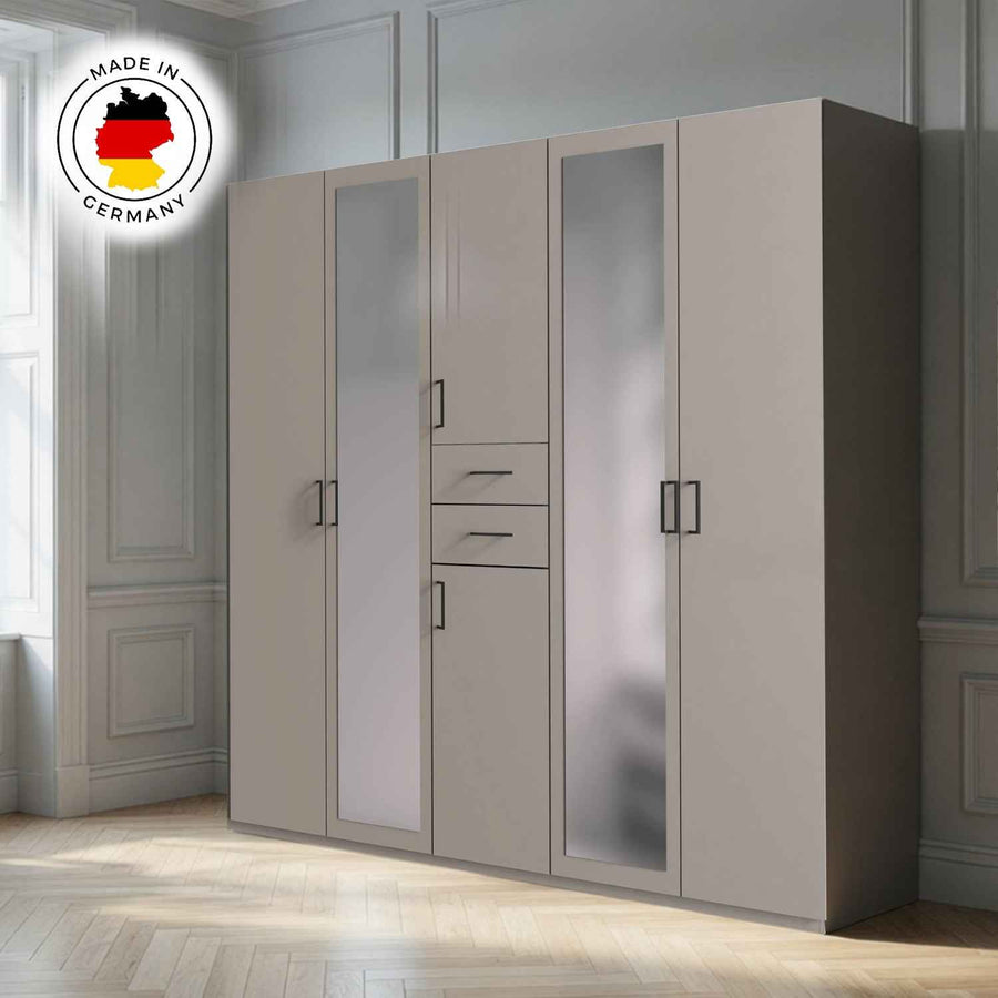 Alnwick 5 Door Wardrobe in Sahara Grey with Mirrors and Drawers