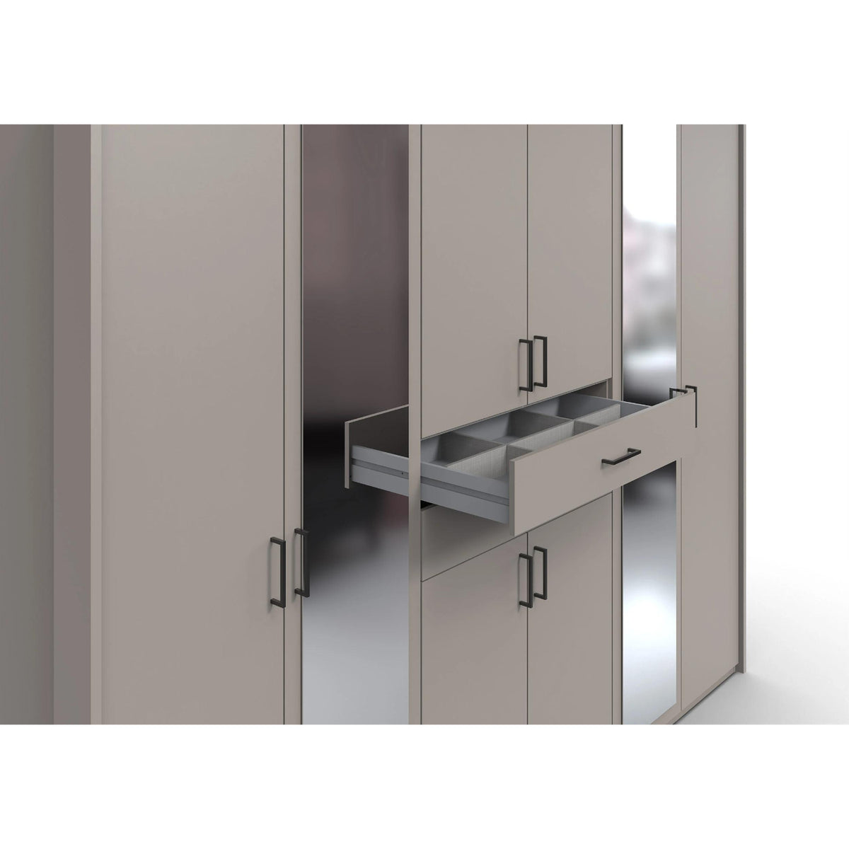 Alnwick 6 Door Wardrobe in Grey with Mirrors and Drawers - image 6