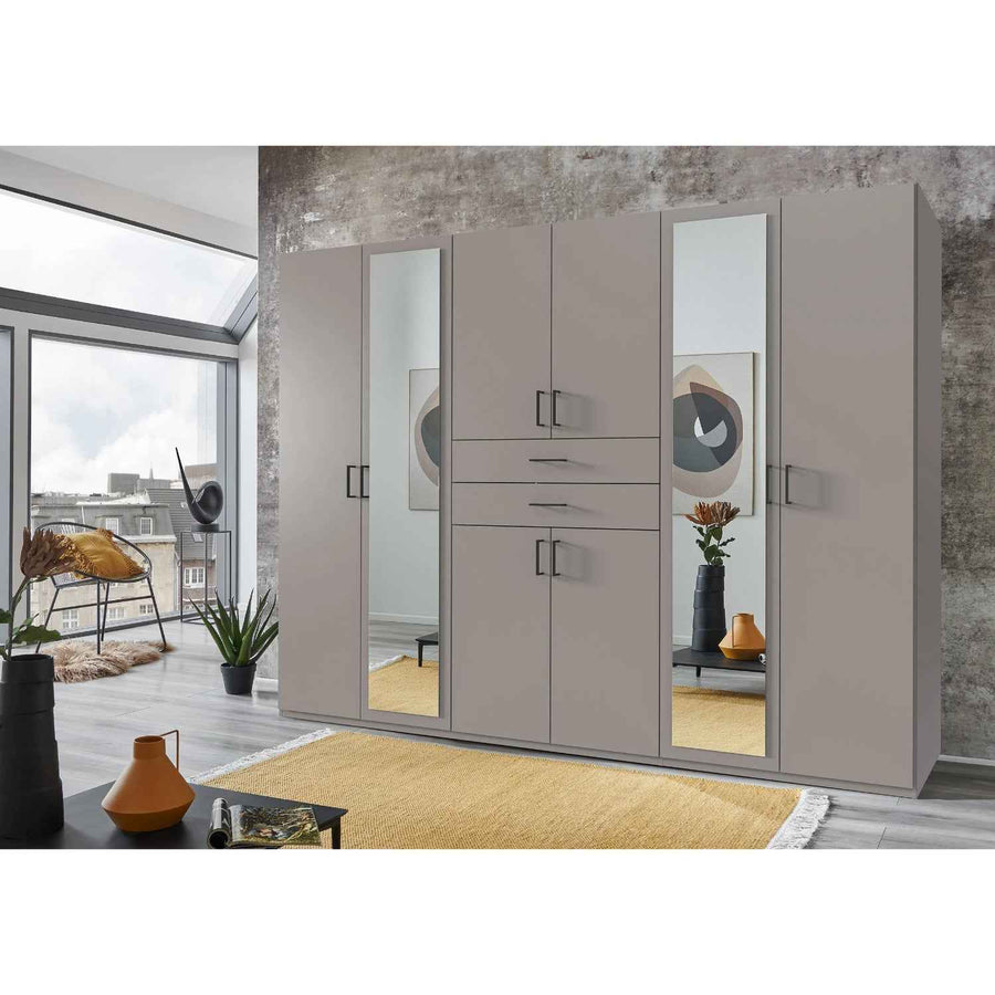 Alnwick 6 Door Wardrobe in Grey with Mirrors and Drawers