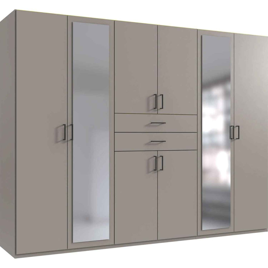 Alnwick 6 Door Wardrobe in Grey with Mirrors and Drawers