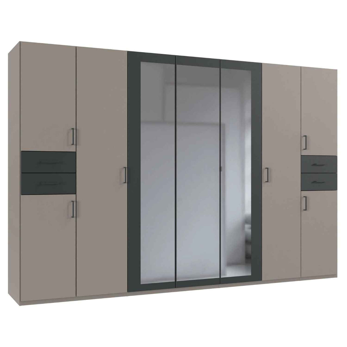 Richmond 7 Door Wardrobe in Grey Sahara with Graphite Drawers and Black Handles