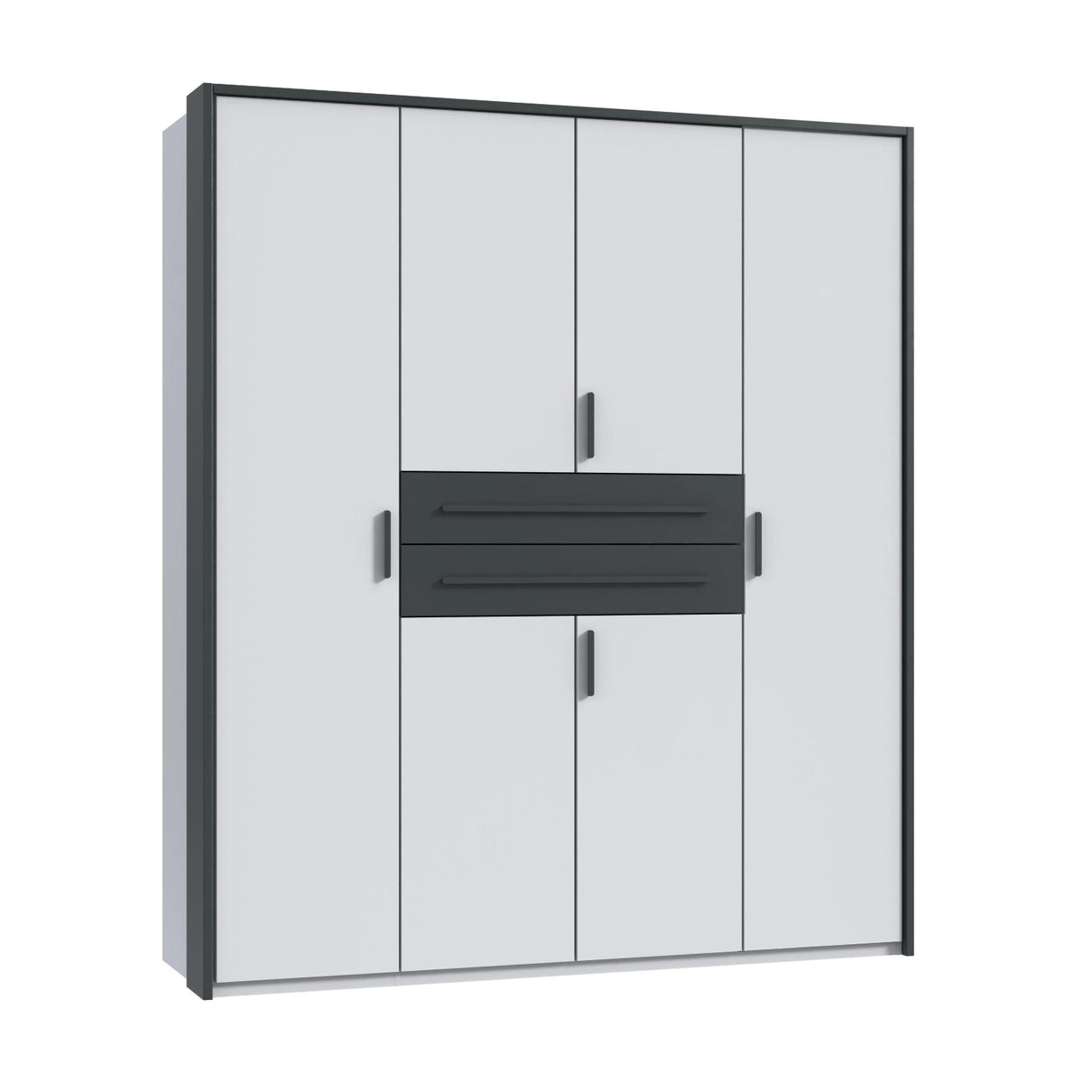 Dorset 4 Door Wardrobe in White with Graphite Drawers and Black Handles - image 6