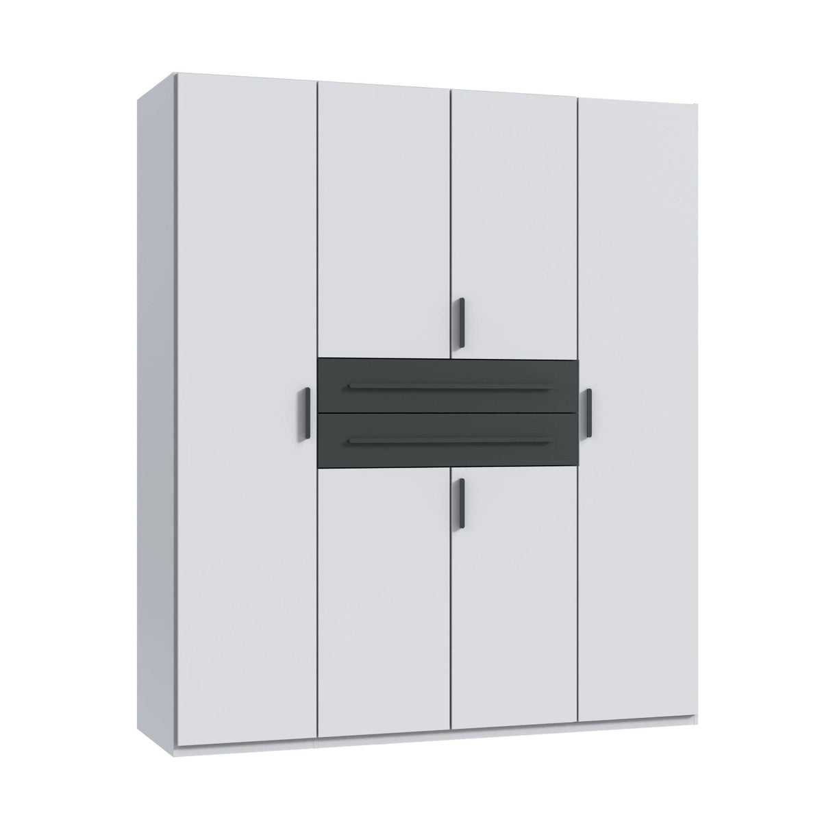 Dorset 4 Door Wardrobe in White with Graphite Drawers and Black Handles - image 3