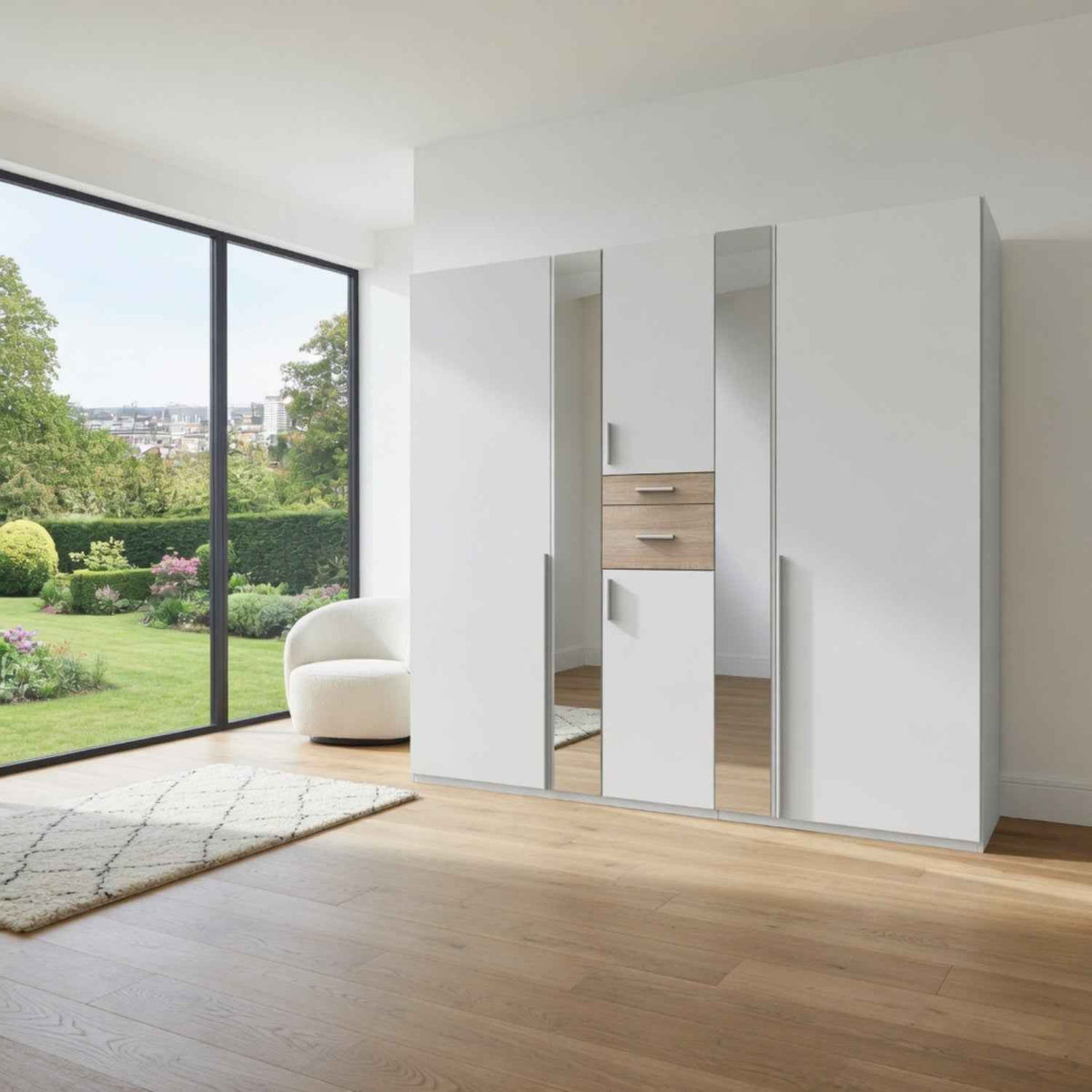 Canterbury Oak and White 5 Door Wardrobe with Mirrors and Drawers