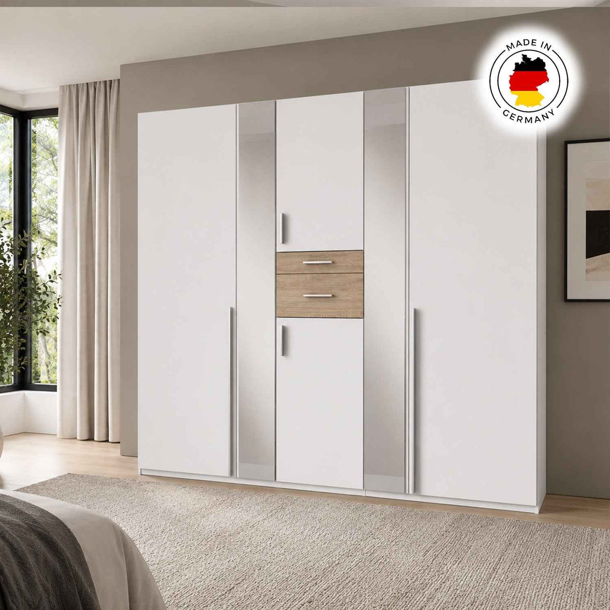 Canterbury Oak and White 5 Door Wardrobe with Mirrors and Drawers