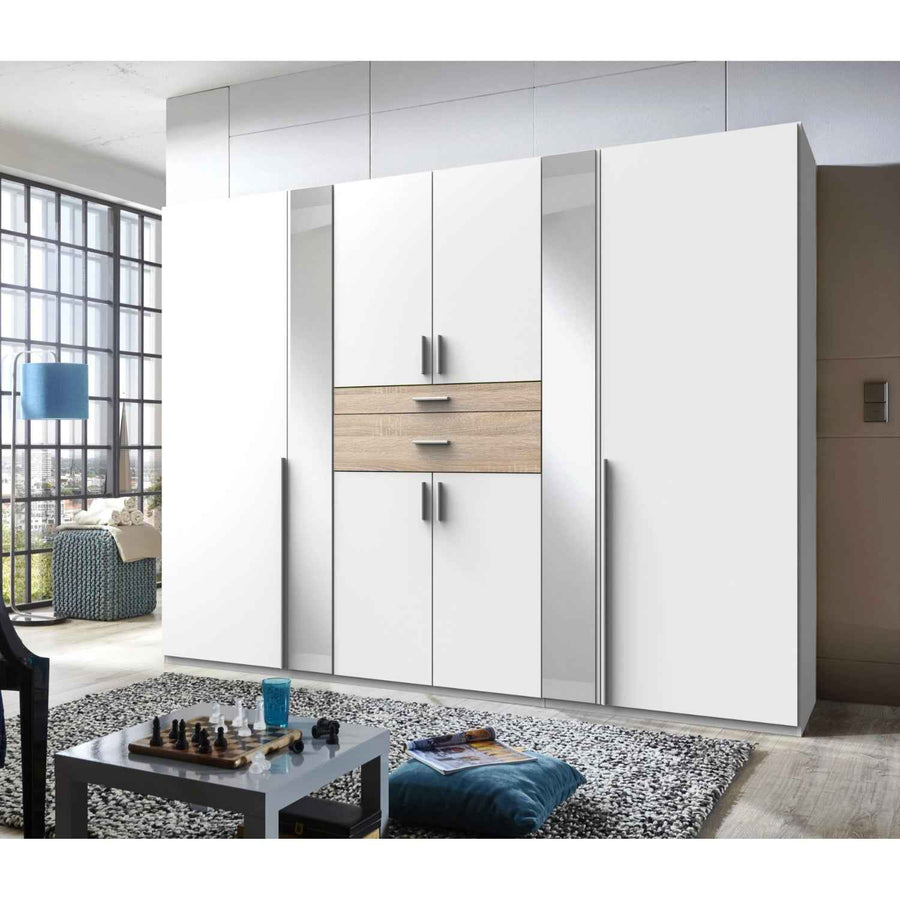 Canterbury Oak 6 Door Wardrobe with Mirrors and Drawers