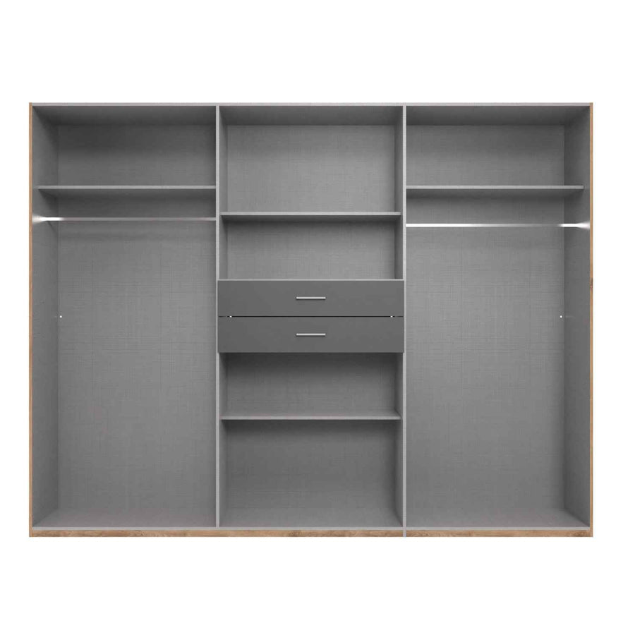 Canterbury Oak 6 Door Wardrobe with Mirrors and Drawers
