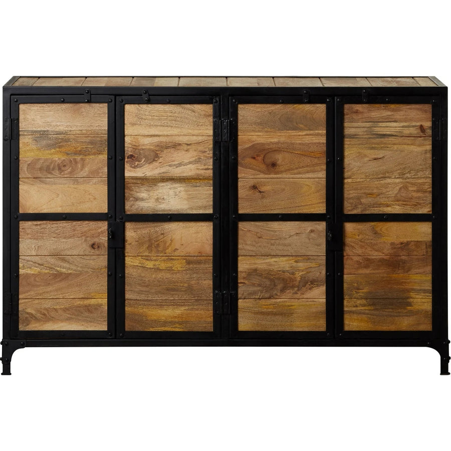 Carbonne Black Large Industrial Metal and Wood 2 Cupboard Sideboard - image 4