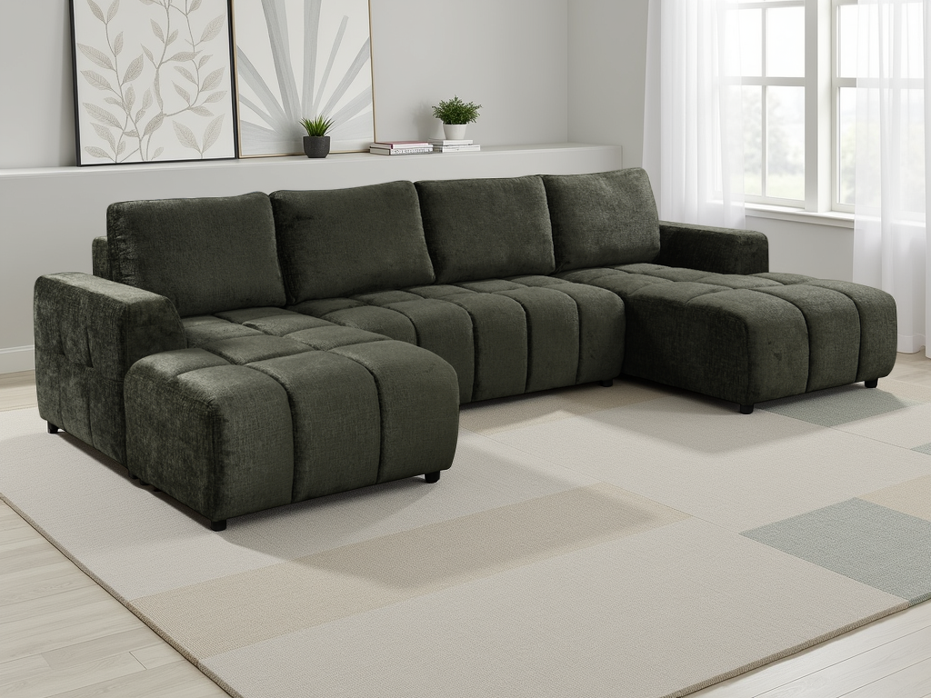 Shanghai LuxuryU Shape Corner Sofabed In  Green